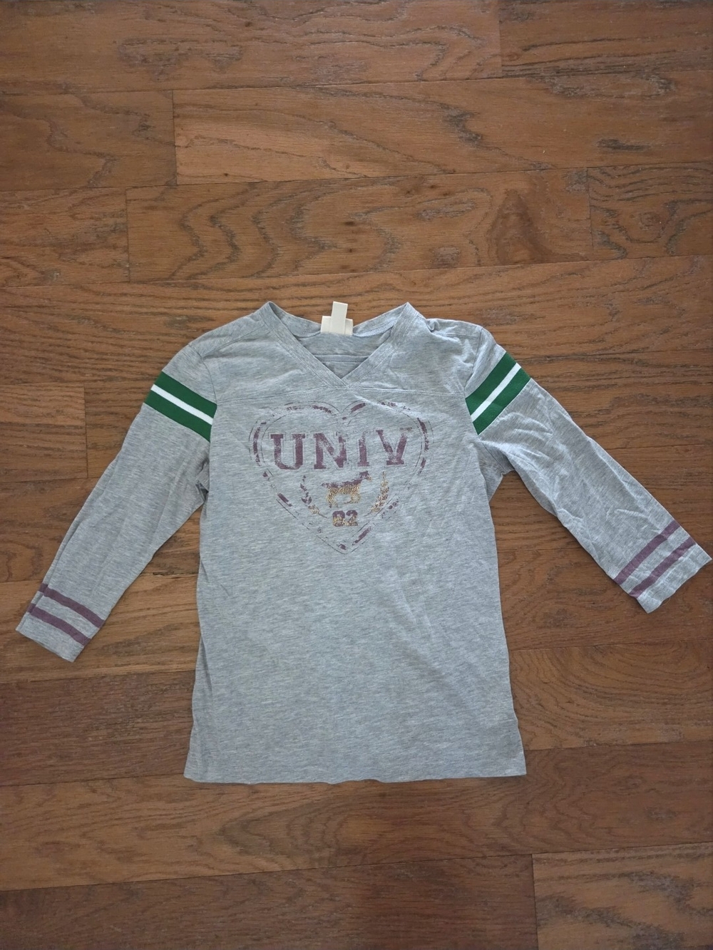 Mossimo Supply Co. Gray Long-Sleeve Tee with Green and Purple Stripes